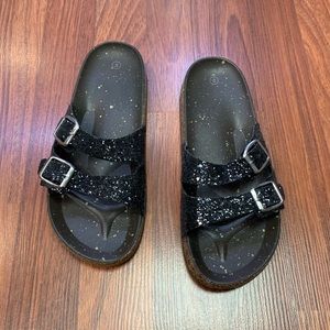 Glitter Double Strap Cork Slip On Sandals